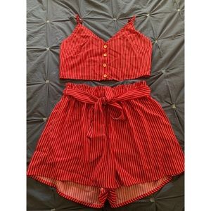 Shein red and white striped matching set.